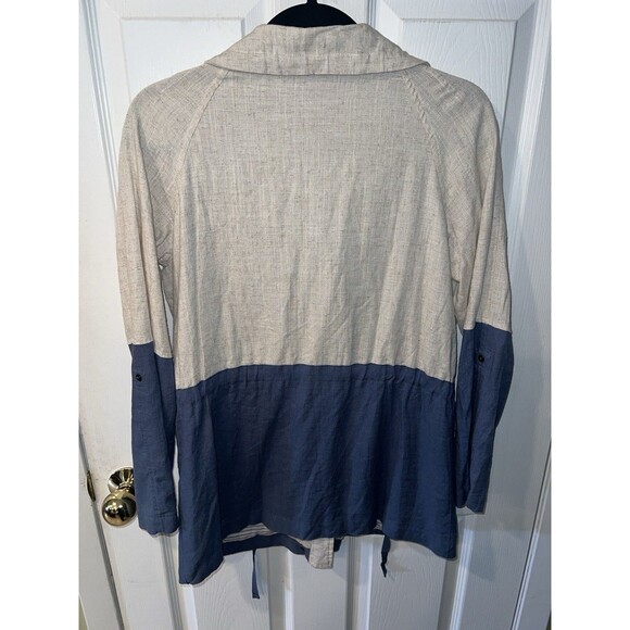 Blu Pepper Jacket Womens Sz S Two Tone Utility Jacket Linen Field Zip Up Coastal - Picture 10 of 11